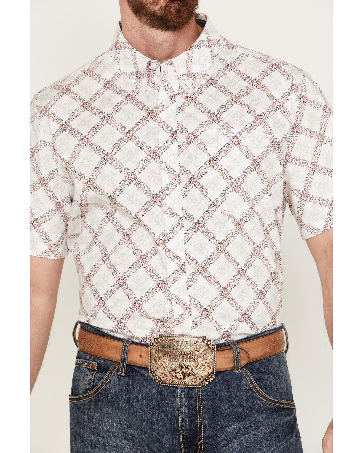 Image #3 - RANK 45® Men's Biased Abstract Plaid Print Short Sleeve Button-Down Western Shirt, White, hi-res