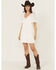 Image #1 - Yura Women's Solid Smocked Short Sleeve Mini Dress, White, hi-res