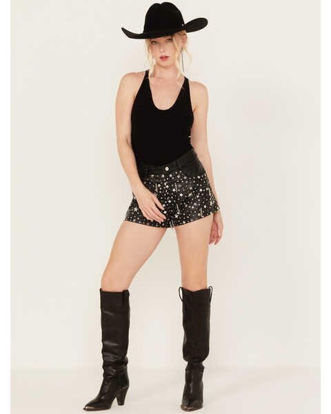 Image #1 - Any Old Iron Women's Star Leather Shorts, Black, hi-res