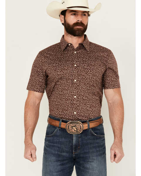 Cody James Men's Festive Floral Short Sleeve Button-Down Stretch Western Shirt , Brown, hi-res