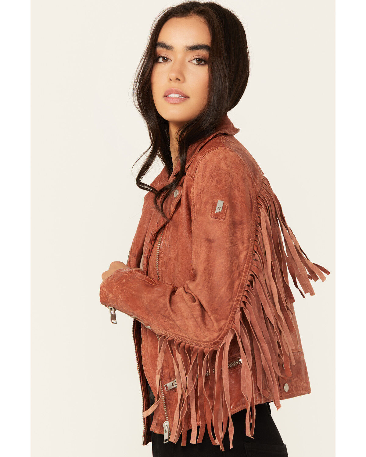 Image #2 - Mauritius Leather Women's Zoe RF Fringe Sleeve Leather Moto Jacket, , hi-res