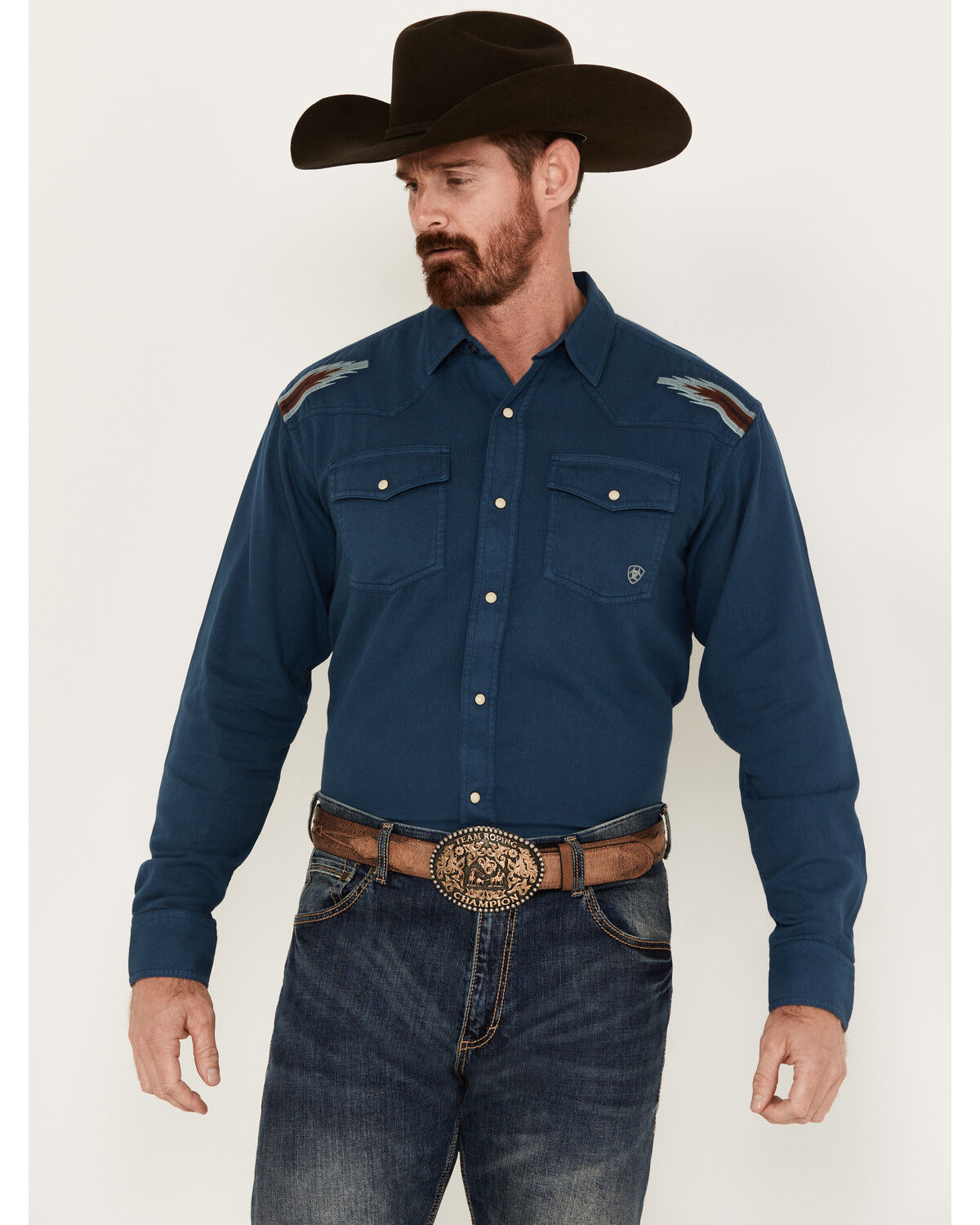 Image #1 - Ariat Men's Chimayo Long Sleeve Snap Western Shirt, Blue, hi-res