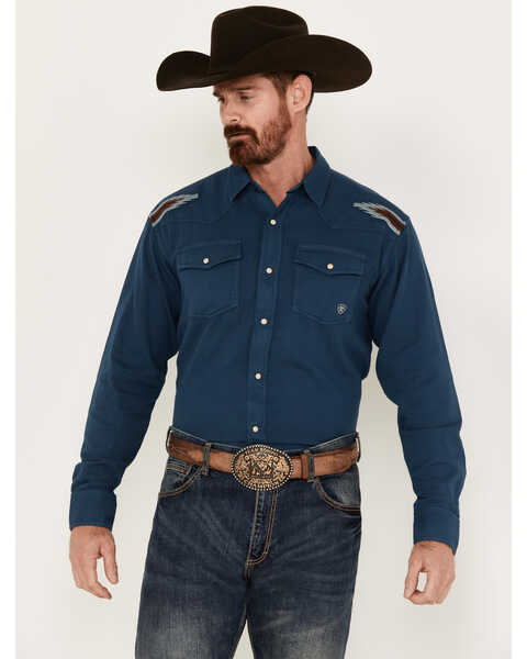 Ariat Men's Chimayo Long Sleeve Snap Western Shirt, Blue, hi-res