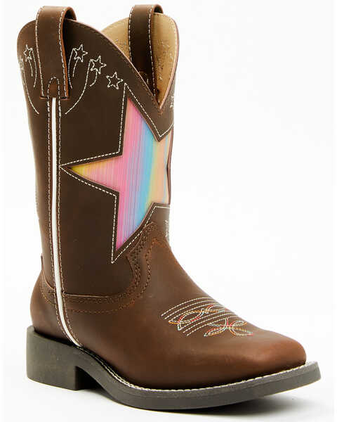Shyanne Girls' Superstar Western Boots - Broad Square Toe , Brown, hi-res