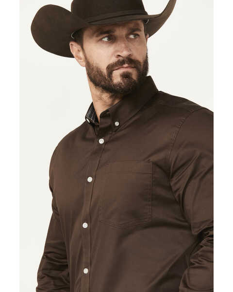 Image #2 - Cody James Men's Basic Twill Long Sleeve Button-Down Performance Western Shirt, Dark Brown, hi-res