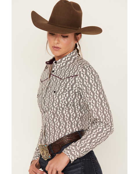Image #2 - RANK 45® Women's Geo Striped Print Long Sleeve Button-Down Riding Shirt, Ivory, hi-res