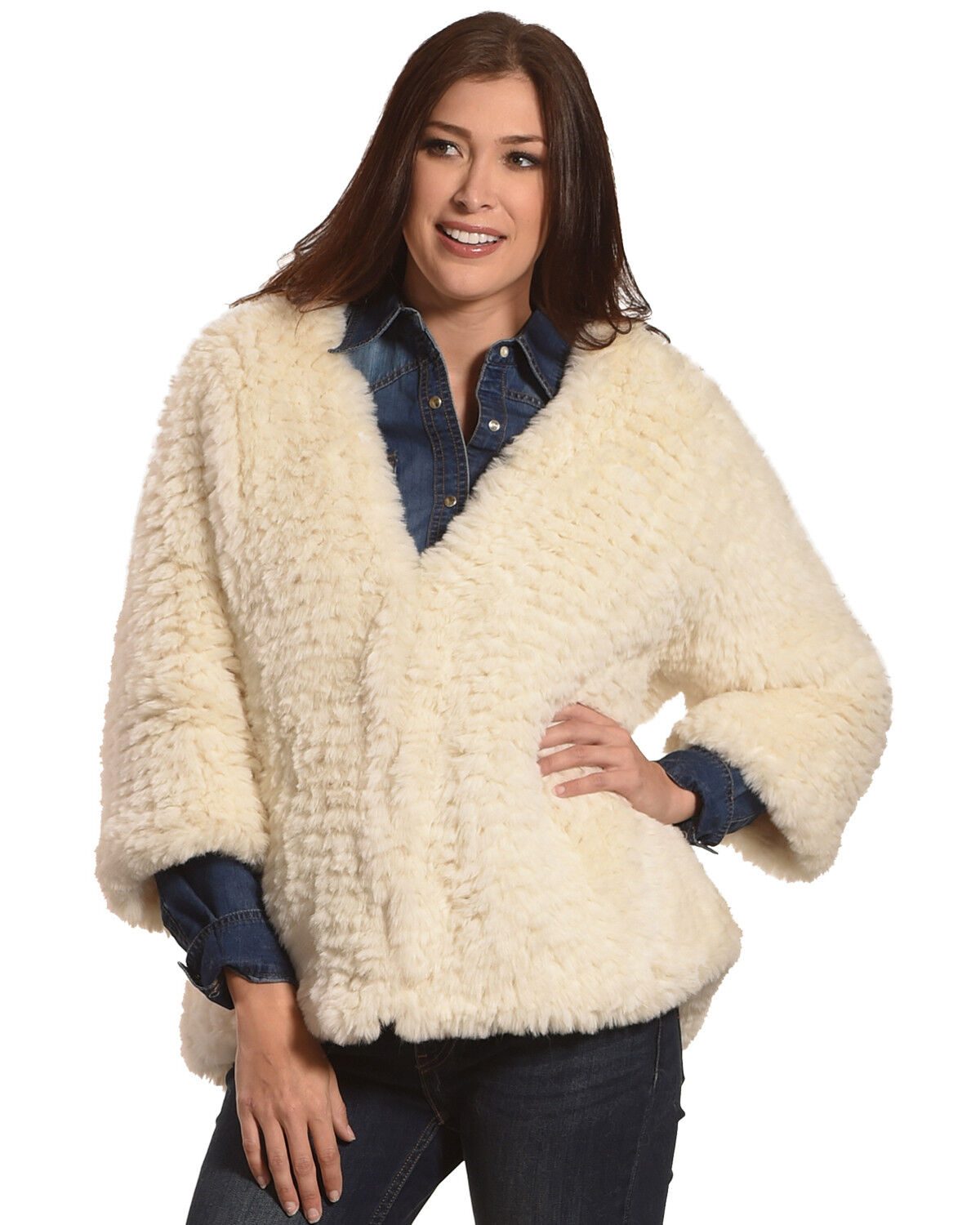 Image #1 - Tractr Women's Faux Fur Cardigan, Cream, hi-res