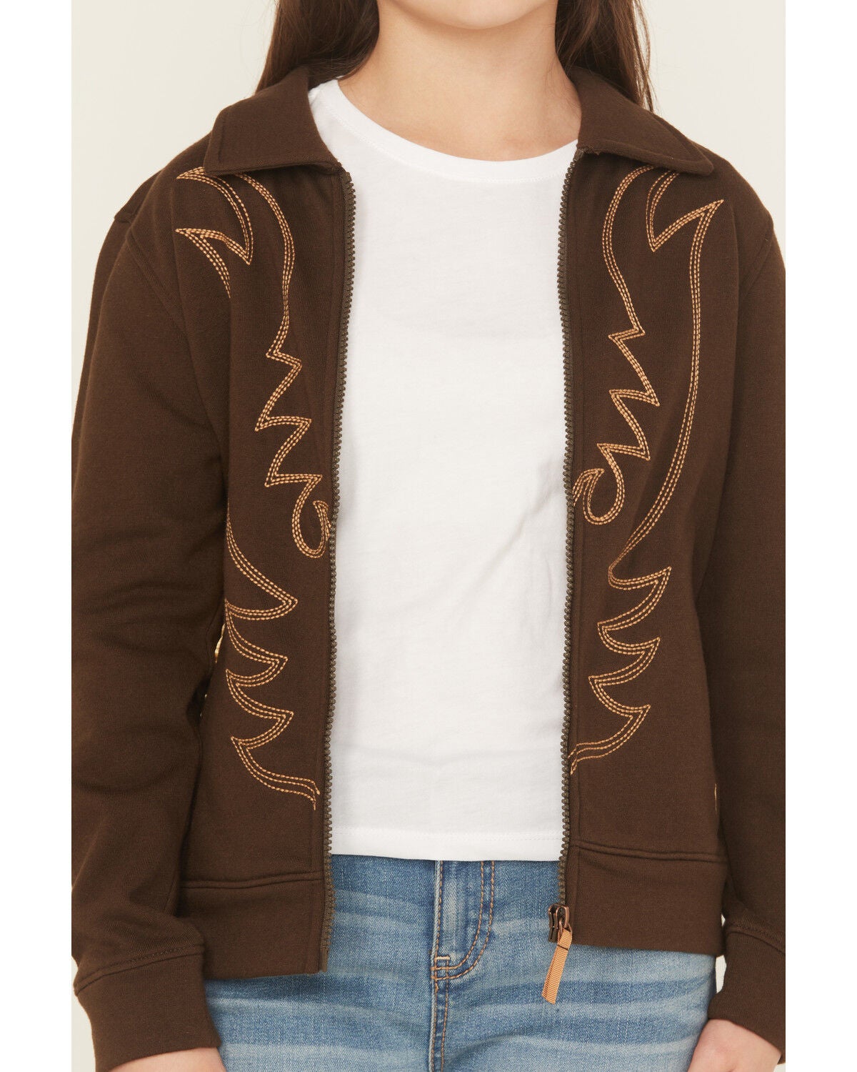 Image #3 - Cruel Girl Girls' Boot Stitch Embroidered Bomber Jacket, Brown, hi-res