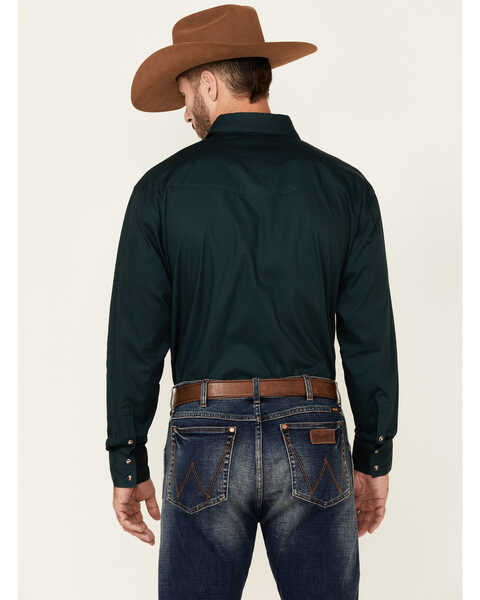Image #4 - Roper Men's Amarillo Collection Solid Long Sleeve Western Shirt, Hunter Green, hi-res