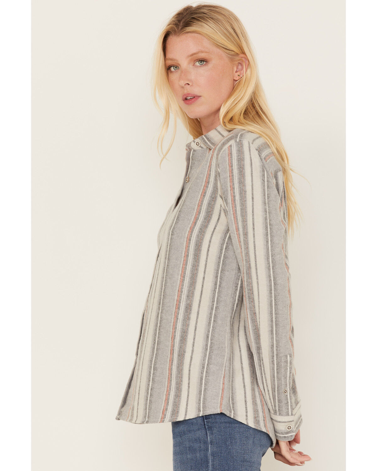 Image #2 - North River Women's Stripe Print Long Sleeve Button Down Flannel Shirt, Ivory, hi-res