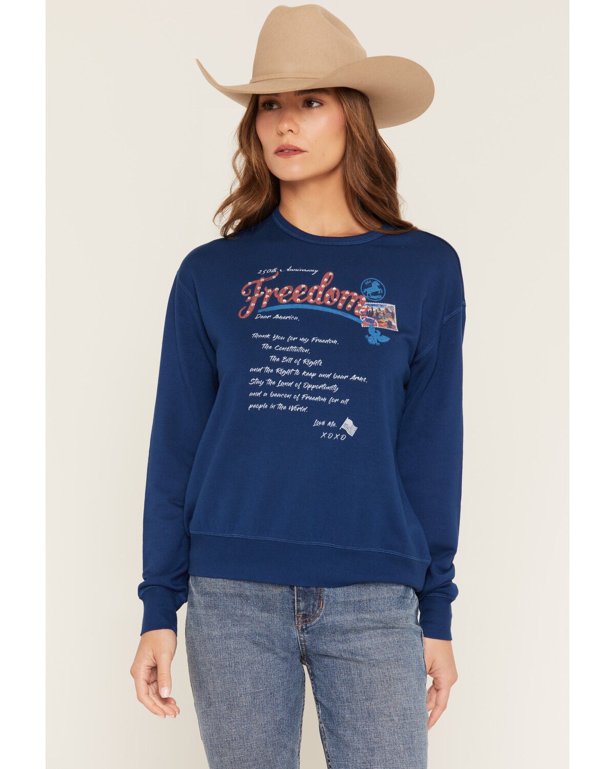 Shyanne Women's Dear America Long Sleeve Graphic Tee, Navy, hi-res