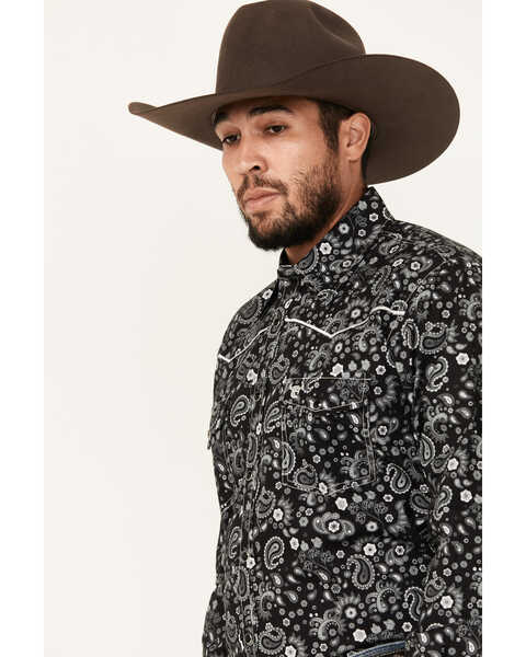 Image #2 - Cowboy Hardware Men's Mosaic Paisley Print Long Sleeve Snap Western Shirt, Black, hi-res