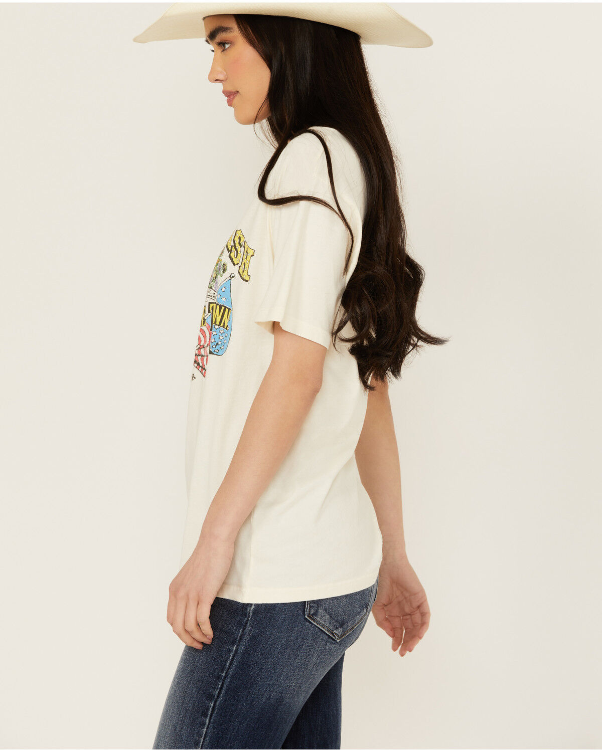Image #2 - Day Dreamer Women's Johnny Cash Short Sleeve Oversized Graphic Tee, Cream, hi-res