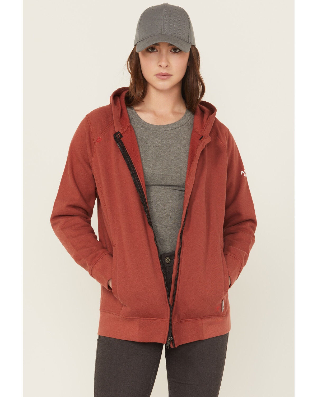 Ariat Women's FR Rev Full Zip Hooded Sweatshirt, Red, hi-res