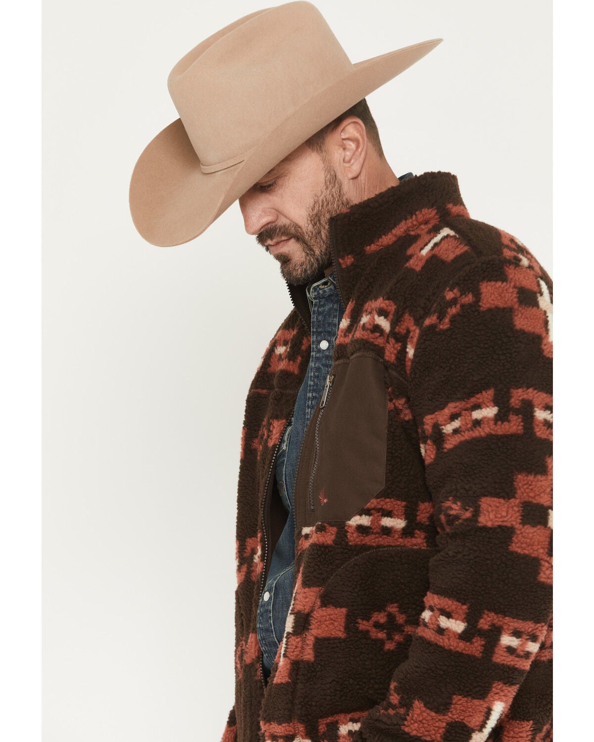 Image #2 - Cody James Men's Izard Southwestern Print Sherpa Zip Jacket, Brown, hi-res
