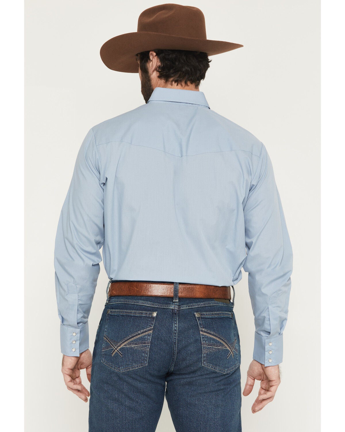 Image #4 - Ely Walker Men's Solid Long Sleeve Pearl Snap Western Shirt, Light Blue, hi-res