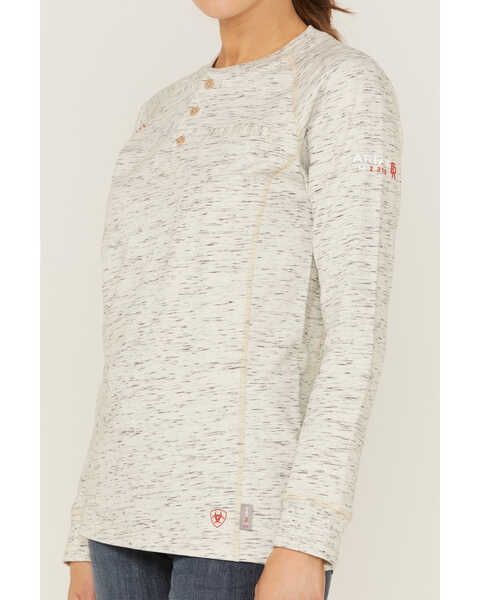 Image #3 - Ariat Women's FR Air Henley Long Sleeve Work Pocket Shirt , Heather Grey, hi-res