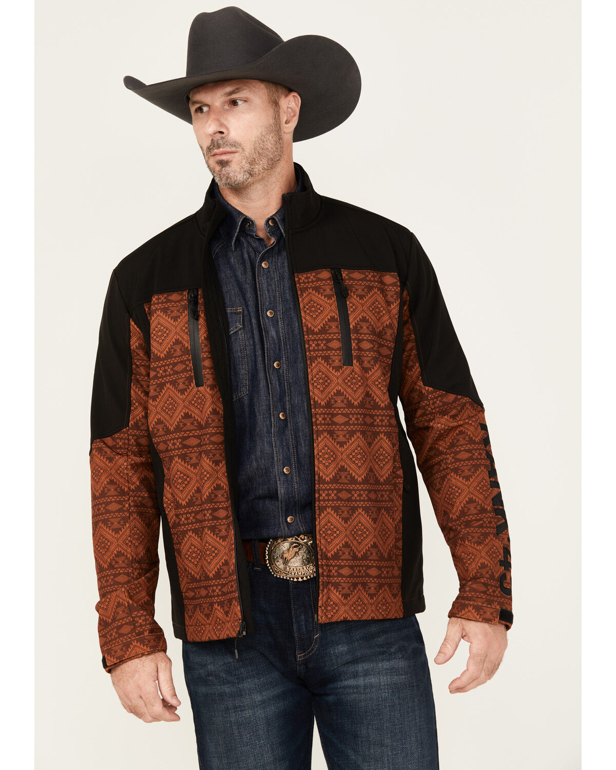 Image #1 - RANK 45® Men's Pine Tree Southwestern Print Softshell Jacket, Brown, hi-res