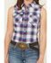 Image #3 - Shyanne Women's Dobby Plaid Print Sleeveless Snap Western Shirt, Indigo, hi-res