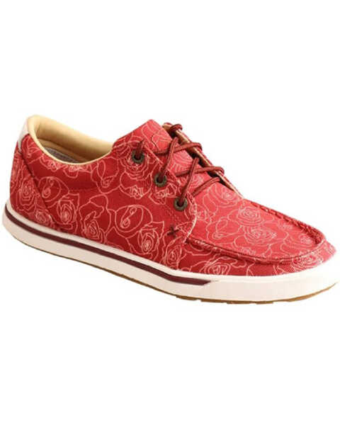 Twisted X Women's Roses Floral Print Lace-Up Kicks Casual Shoes - Moc Toe, Red, hi-res