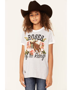 Rodeo Quincy Girls' Grey Rose White Trim Range Short Sleeve T-Shirt, Grey, hi-res