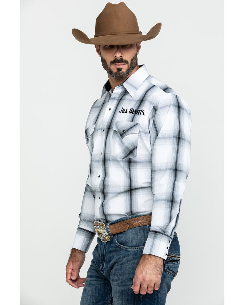 Jack Daniel's Men's Embroidered Large Plaid Long Sleeve Western Shirt , White, hi-res