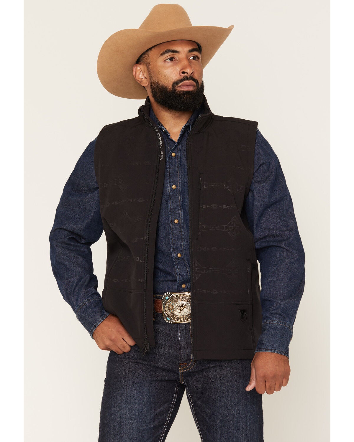 Image #1 - RANK 45&reg; Men's Lariat Southwestern Print Softshell Vest, Black, hi-res
