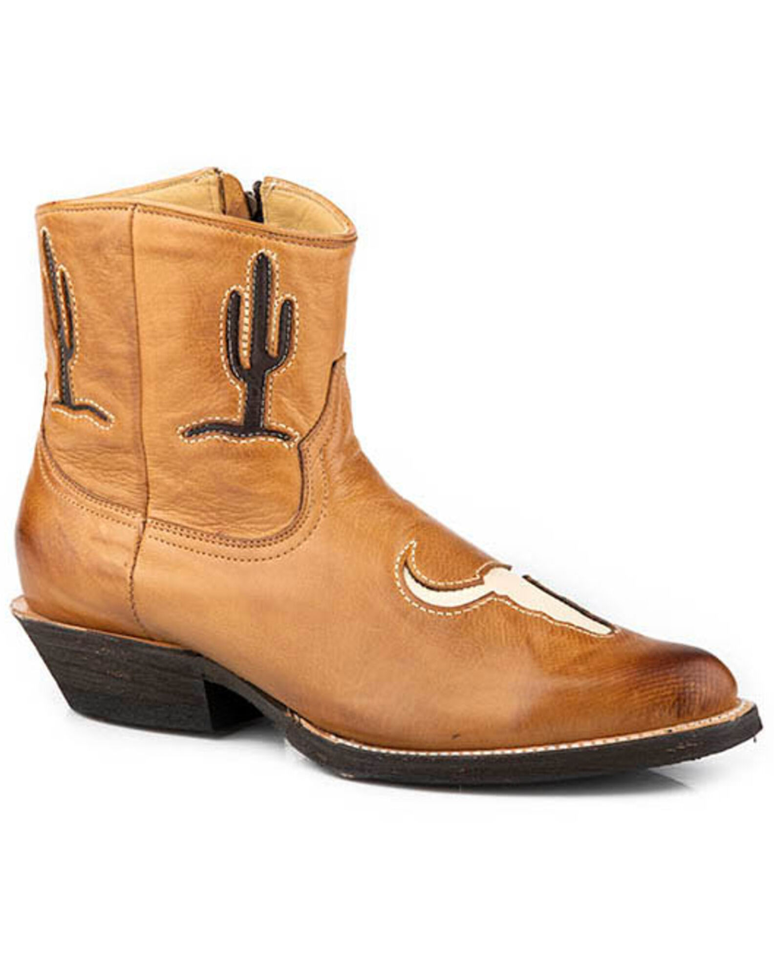 Stetson Women's Tempe Inlay Western Booties - Snip Toe Stetson Women's Tempe Inlay Western Booties - Snip Toe