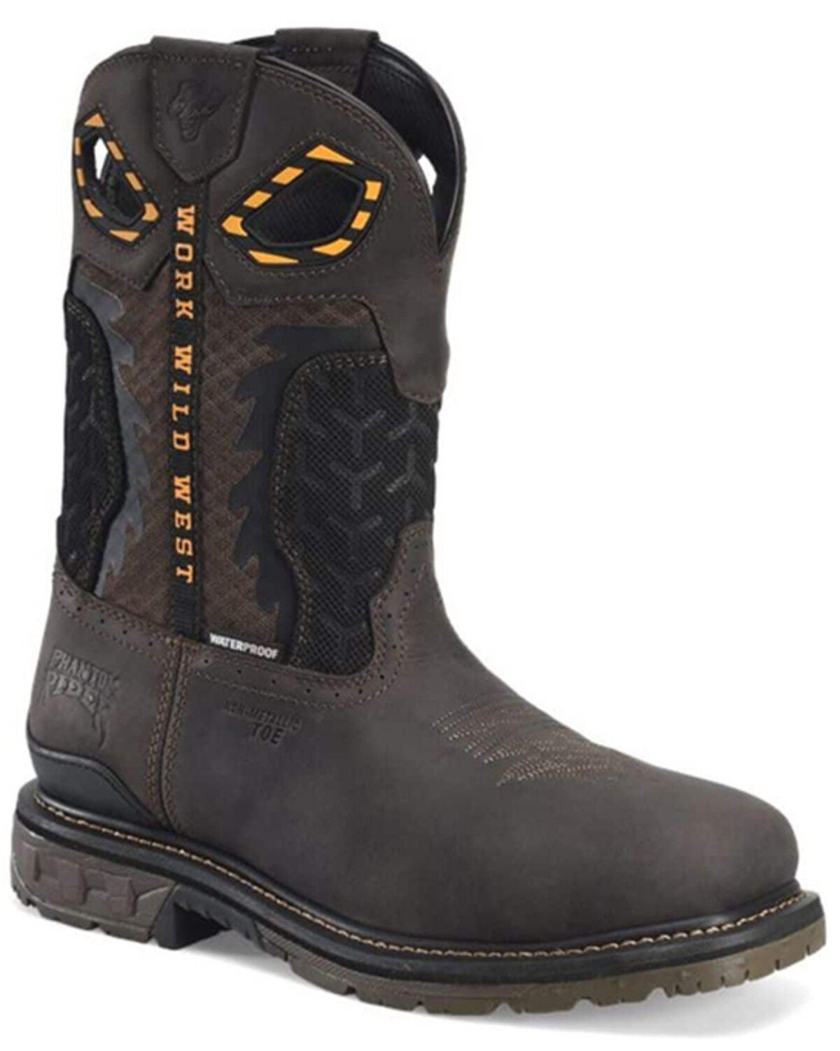 Double H Men's 11" Phantom Rider Waterproof Western Work Boots - Composite Toe, Dark Brown, hi-res