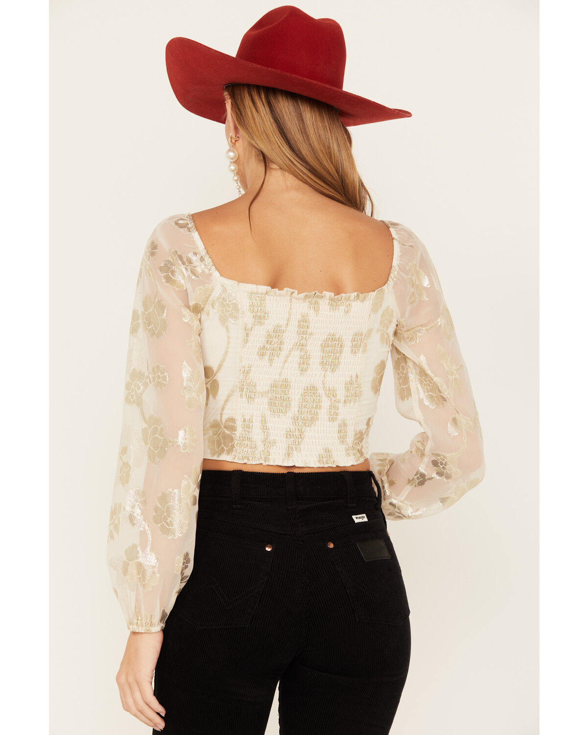 Image #4 - Sadie & Sage Women's Cham Afterglow Metallic Floral Print Crop Top, Off White, hi-res