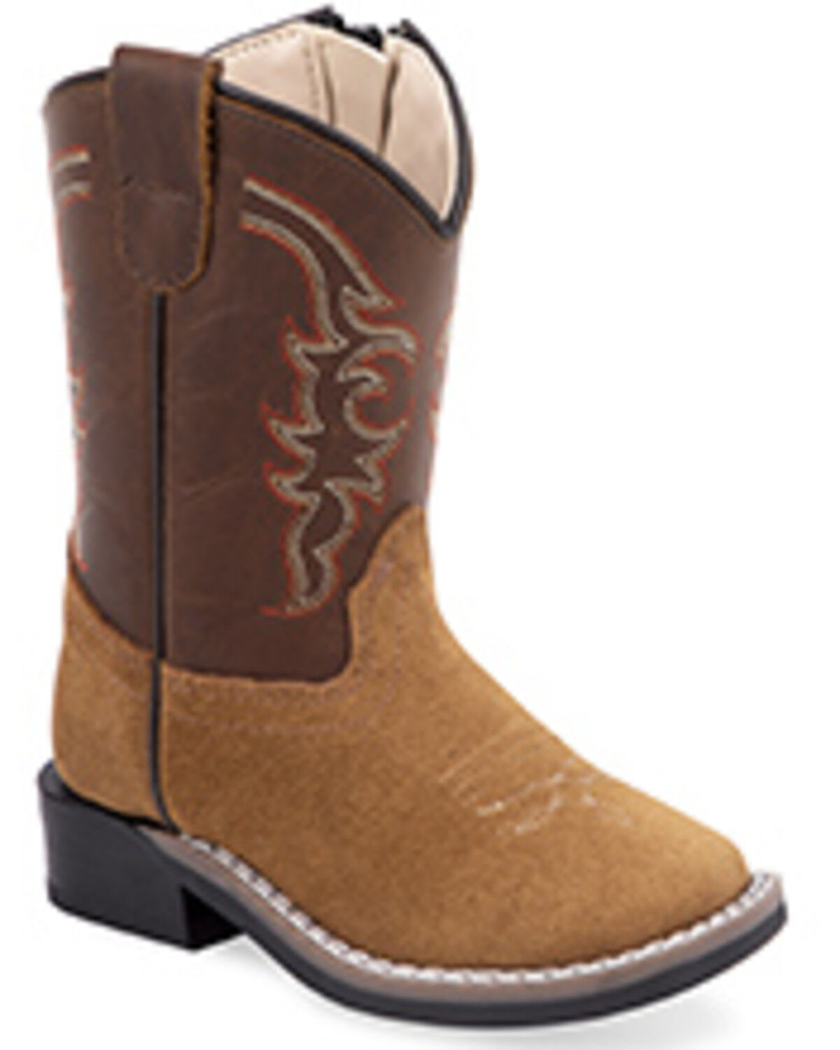 Image #1 - Old West Toddler Boys' Suede Western Boots - Broad Square Toe, Brown, hi-res