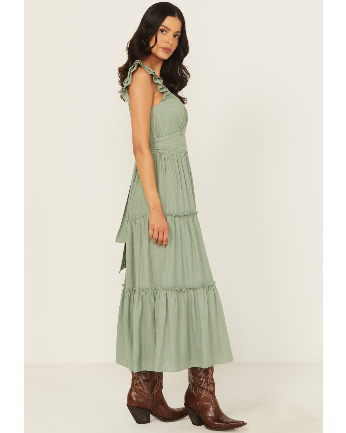Image #2 - Ash & Violet Women's Flutter Sleeve Midi Dress, Sage, hi-res