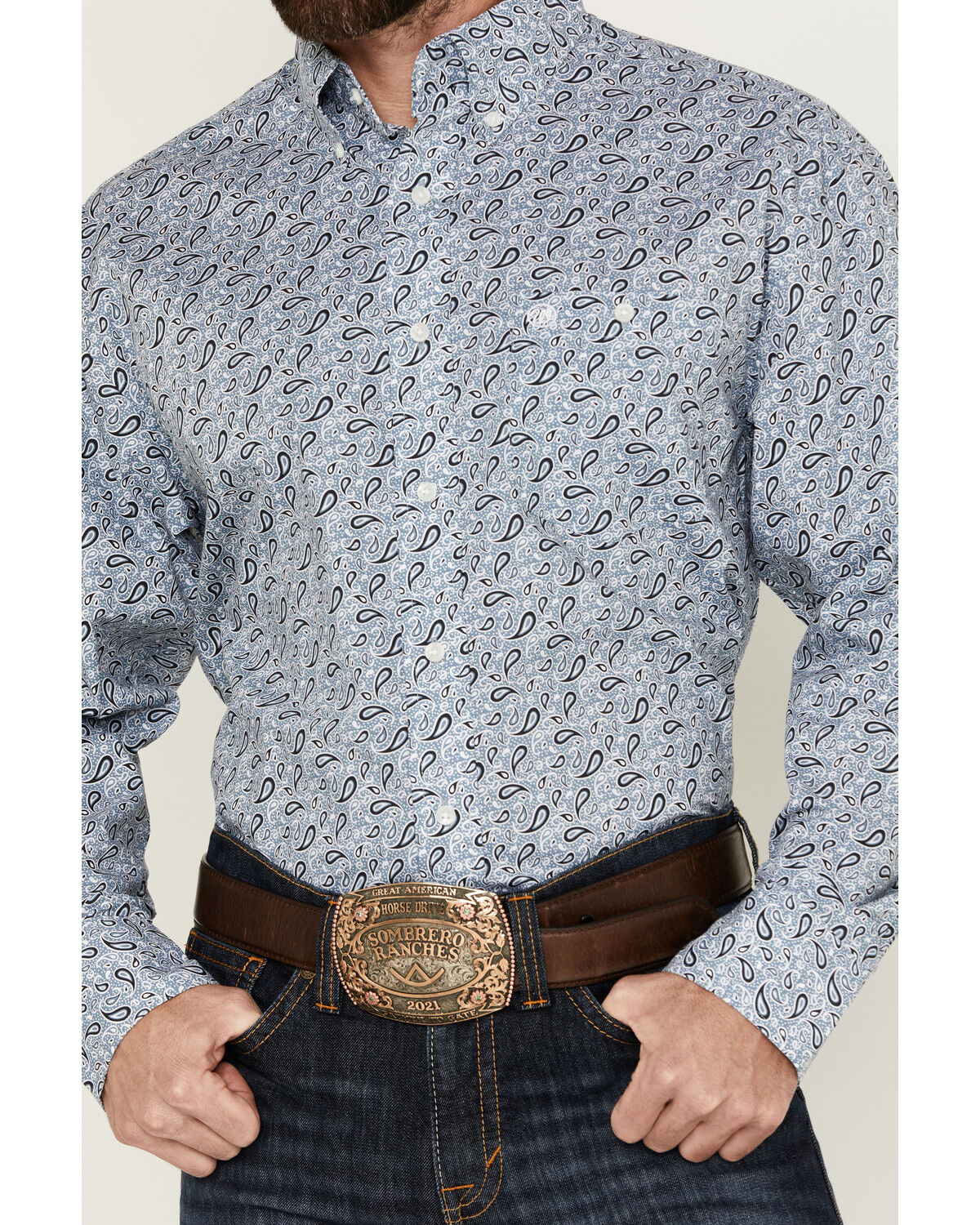 Image #3 - Wrangler Men's Classics Paisley Print Long Sleeve Button-Down Western Shirt - Big, Blue, hi-res