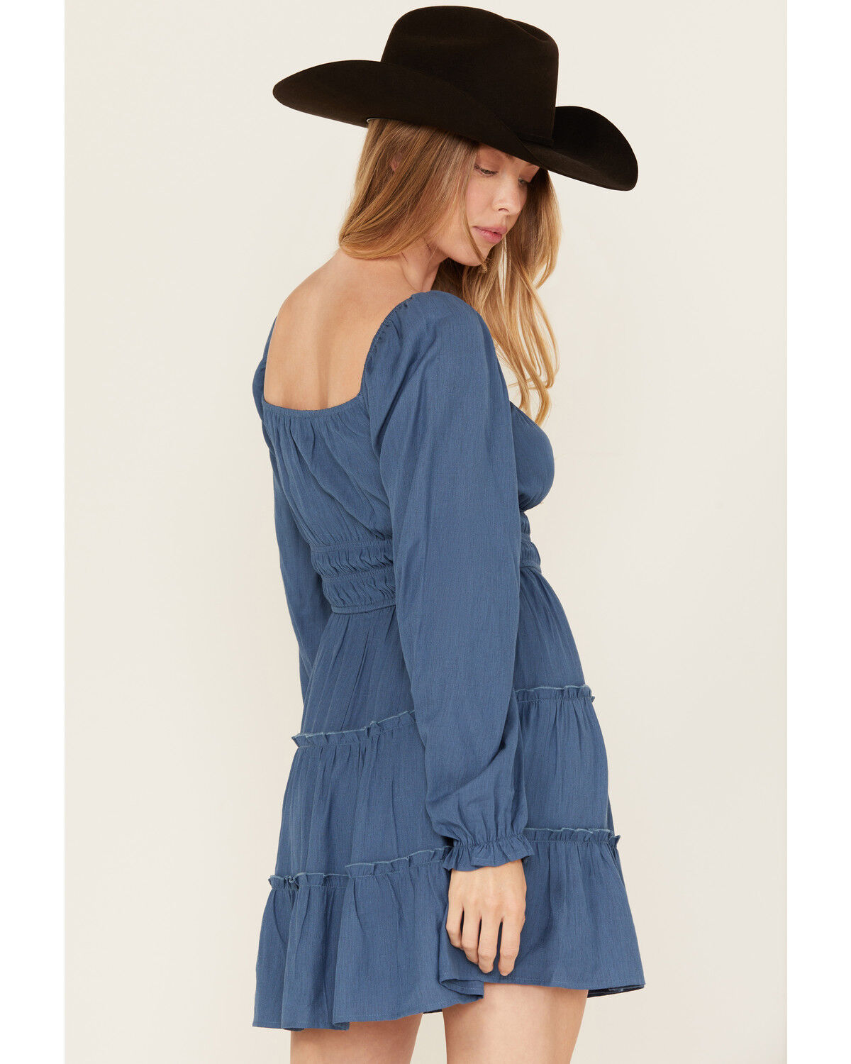 Image #4 - Ash & Violet Women's Long Sleeve Tiered Mini Dress, Teal, hi-res