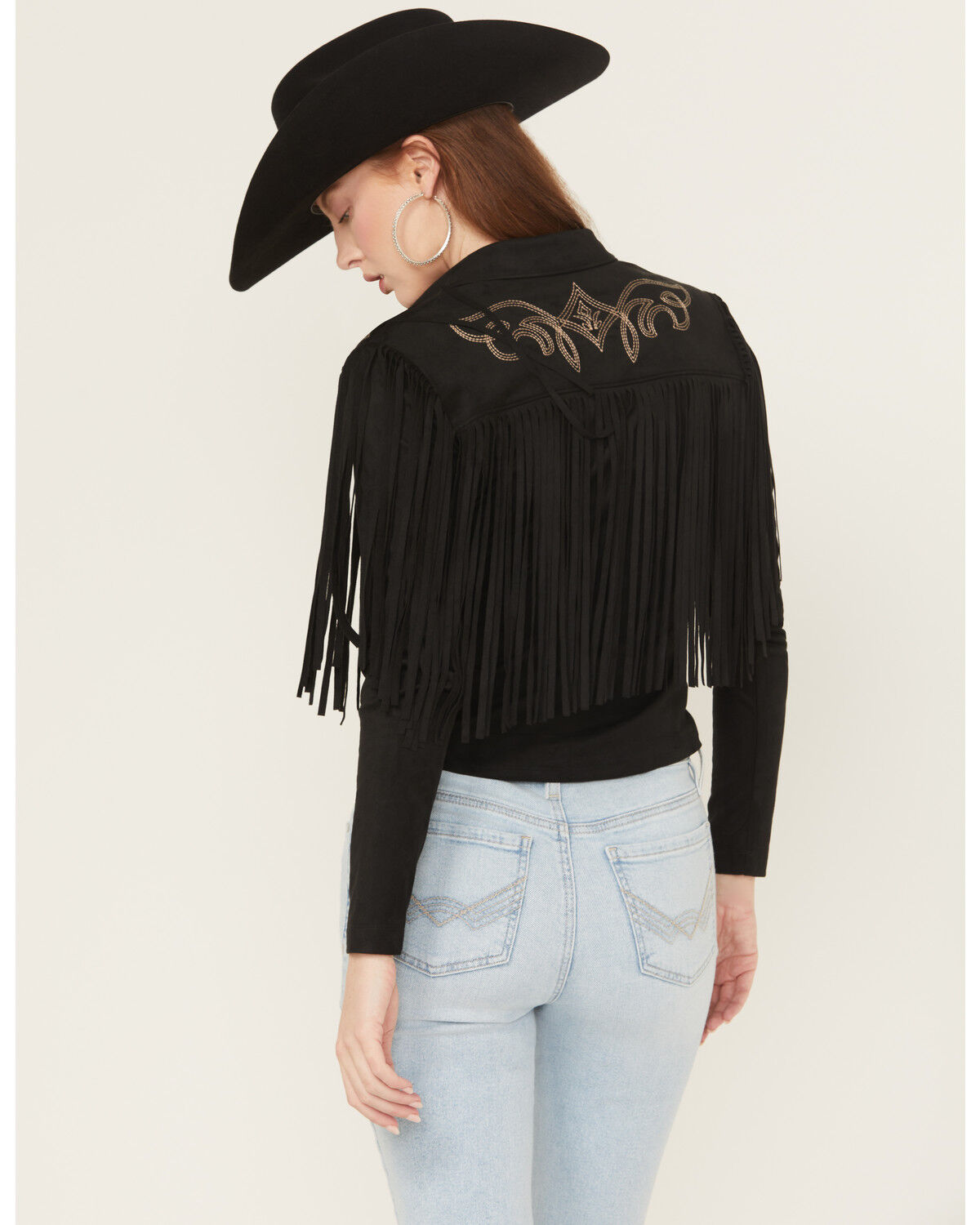 Image #4 - Idyllwind Women's McKinney Faux Suede Long Sleeve Fringe Top, Black, hi-res