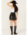 Image #3 - Rock & Roll Denim Women's Faux Leather Studded Mini Skirt, Black, hi-res