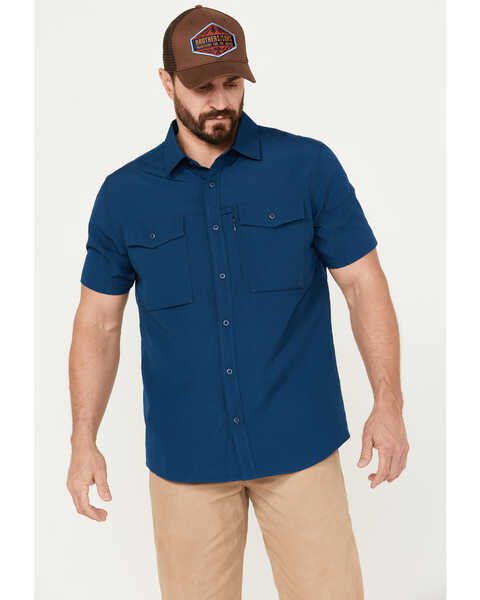 Brothers & Sons Men's Sun Short Sleeve Button-Down Western Shirt, Dark Blue, hi-res