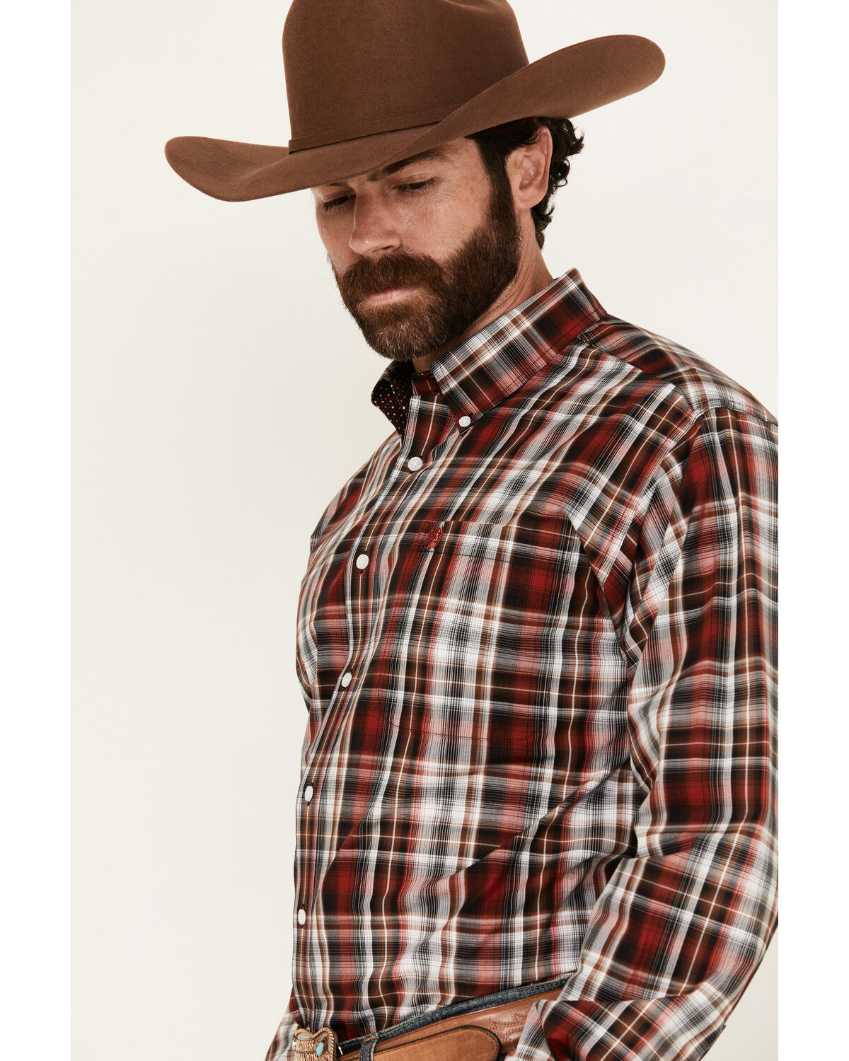 Image #2 - Cinch Men's Plaid Print Long Sleeve Button-Down Western Shirt, Red, hi-res