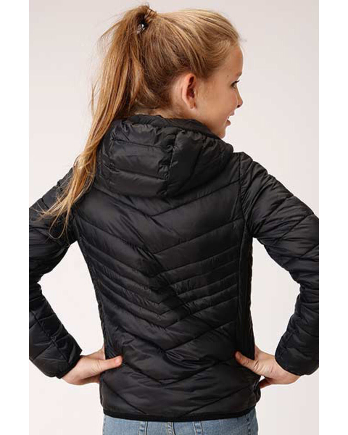 girls black quilted jacket