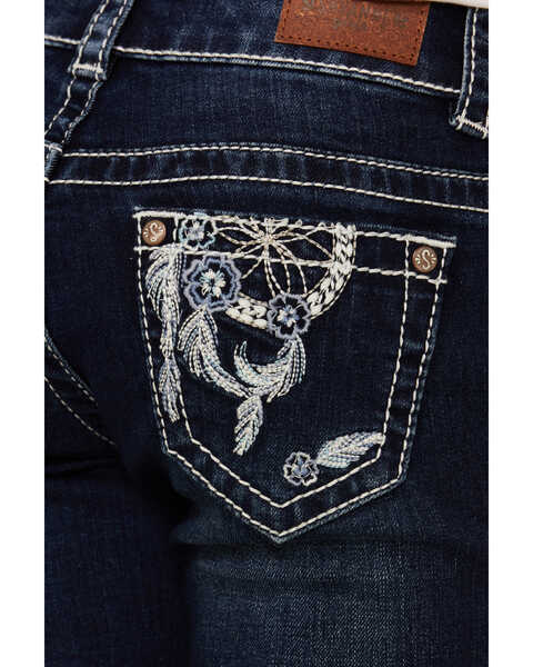 Image #4 - Shyanne Little Girls' Feather Dreamcatcher Embroidered Pocket Bootcut Jeans, Blue, hi-res