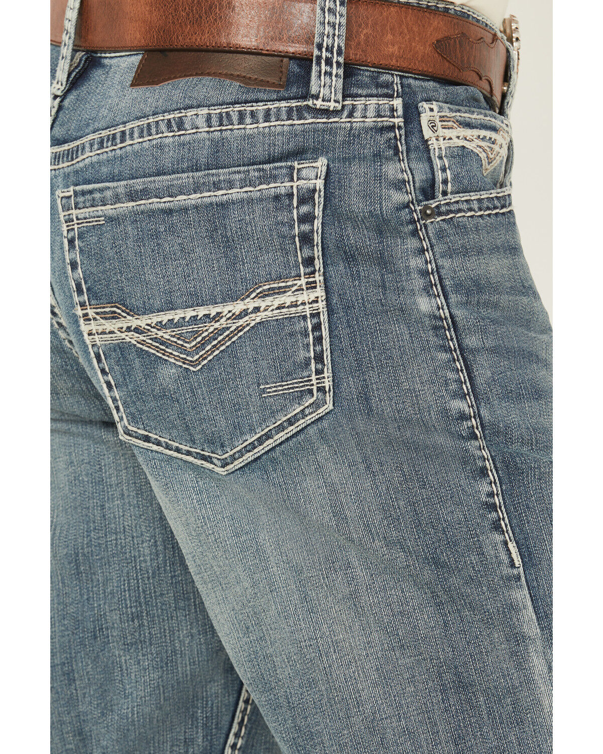 Image #4 - Rock & Roll Denim Men's Medium Wash Tapered Bootcut Stretch Denim Jeans, Medium Wash, hi-res
