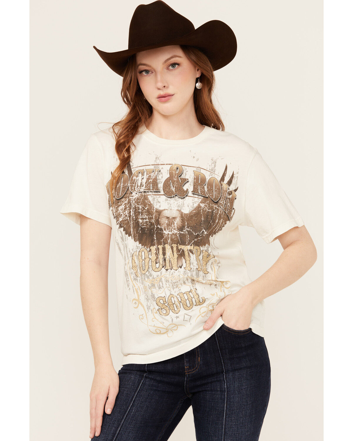 Image #1 - Idyllwind Women's Rock & Roll Country Soul Short Sleeve Graphic Tee, Ivory, hi-res