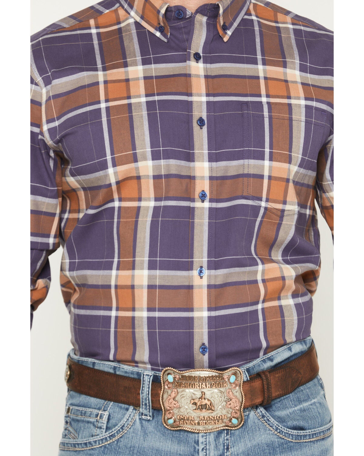 Image #3 - Cody James Men's Smokey Trail Plaid Print Long Sleeve Button-Down Stretch Western Shirt, Dark Blue, hi-res