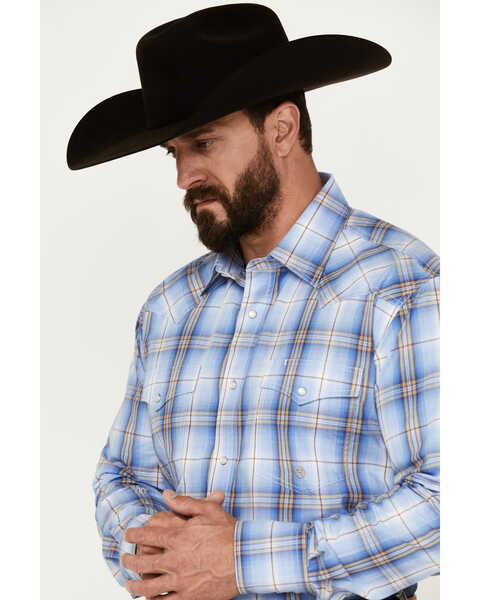 Image #3 - Roper Men's Amarillo Plaid Print Long Sleeve Pearl Snap Western Shirt, Blue, hi-res