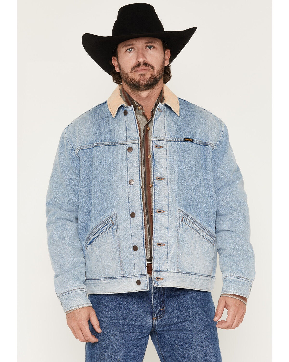 Wrangler Men's Light Wash Sherpa Lined Button-Down Denim Jacket, Light Wash, hi-res