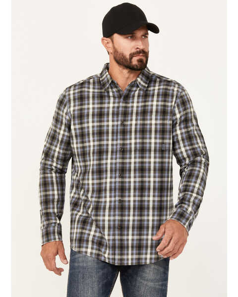 Image #1 - Brothers and Sons Men's Plaid Print Long Sleeve Button Down Shirt, Blue, hi-res