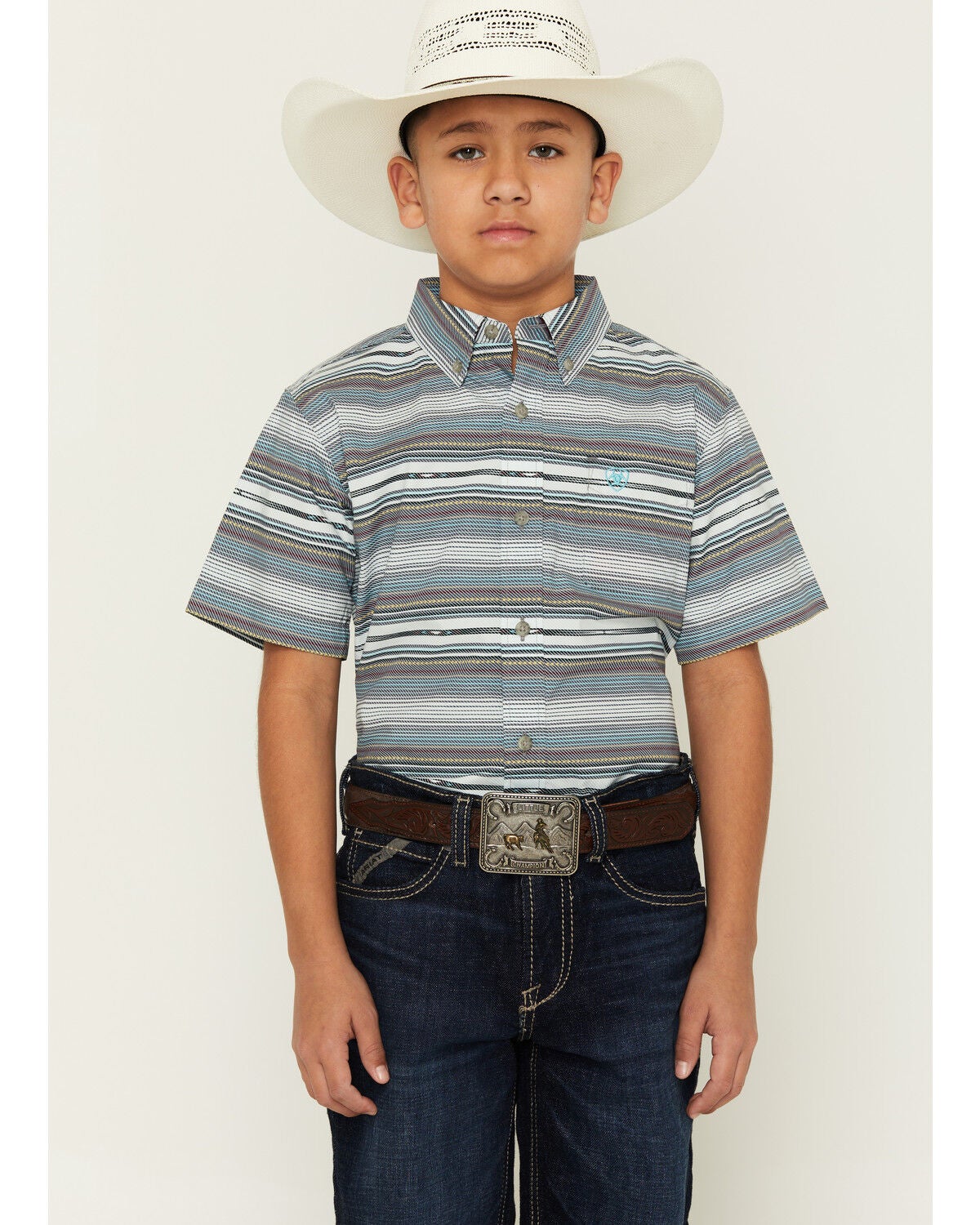 Image #1 - Ariat Boys' Serape Striped Short Sleeve Button-Down Western Shirt, Multi, hi-res