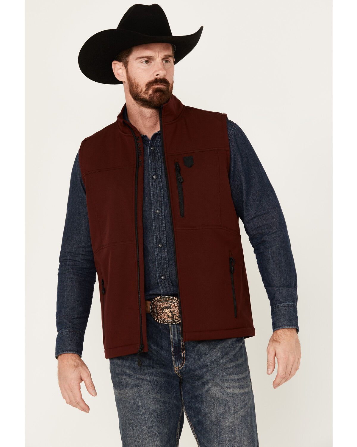 Image #1 - RANK 45® Men's Stowel Softshell Vest, Wine, hi-res