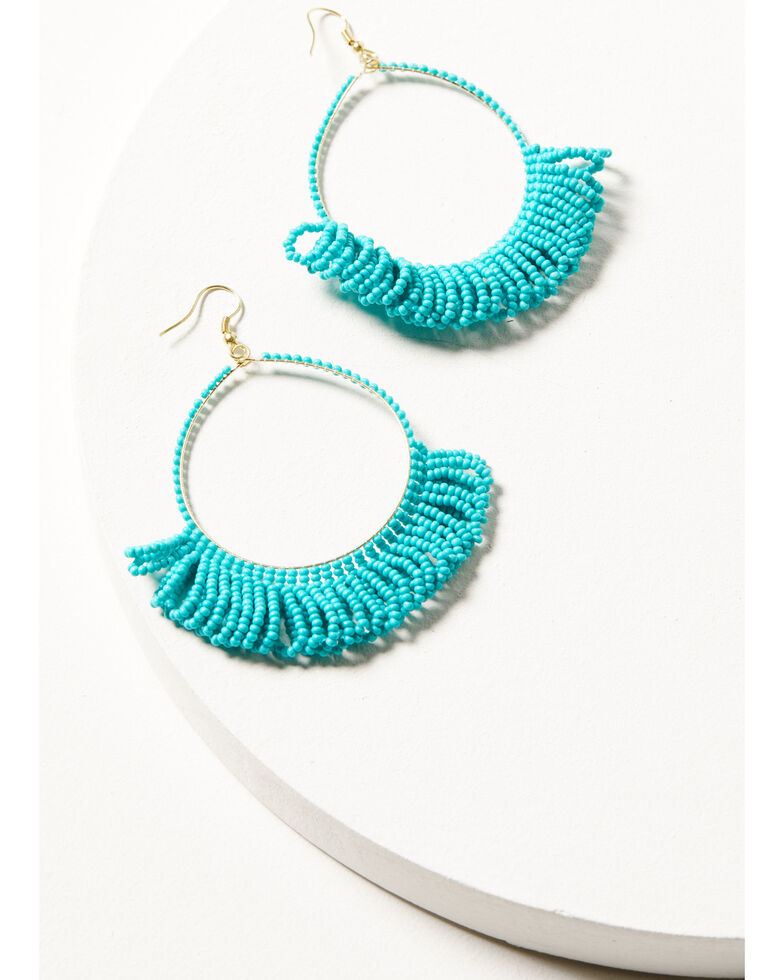 Ink + Alloy Women's Turquoise Fringe Hoop Earrings, Turquoise, hi-res