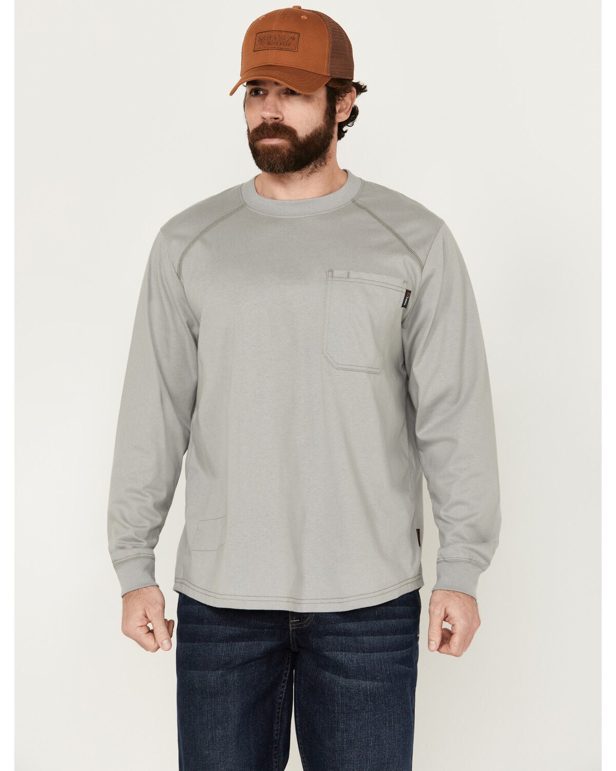 Hawx Men's FR Long Sleeve Pocket T-Shirt - Big, Silver, hi-res